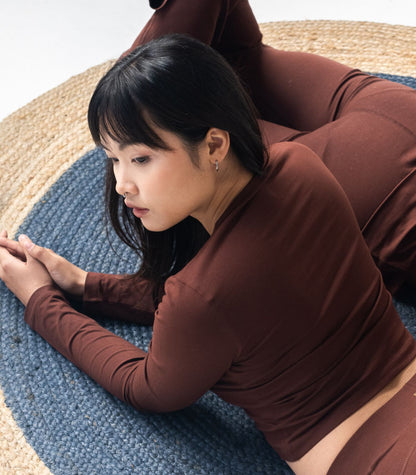 Long Sleeve Fitted Crop Top - Espresso