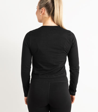 Long Sleeve Fitted Crop Top - Black