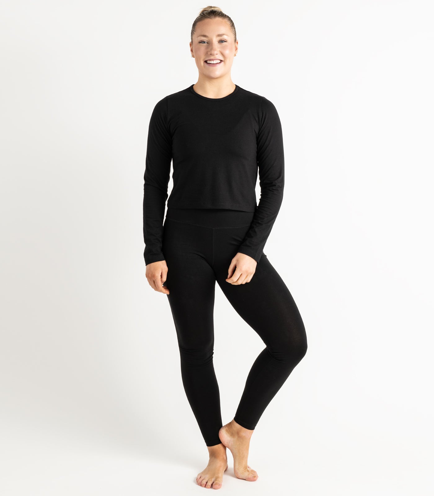 Long Sleeve Fitted Crop Top - Black