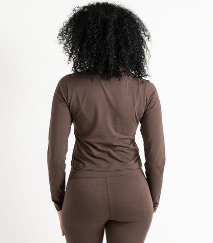 Long Sleeve Fitted Crop Top - Chocolate Martini