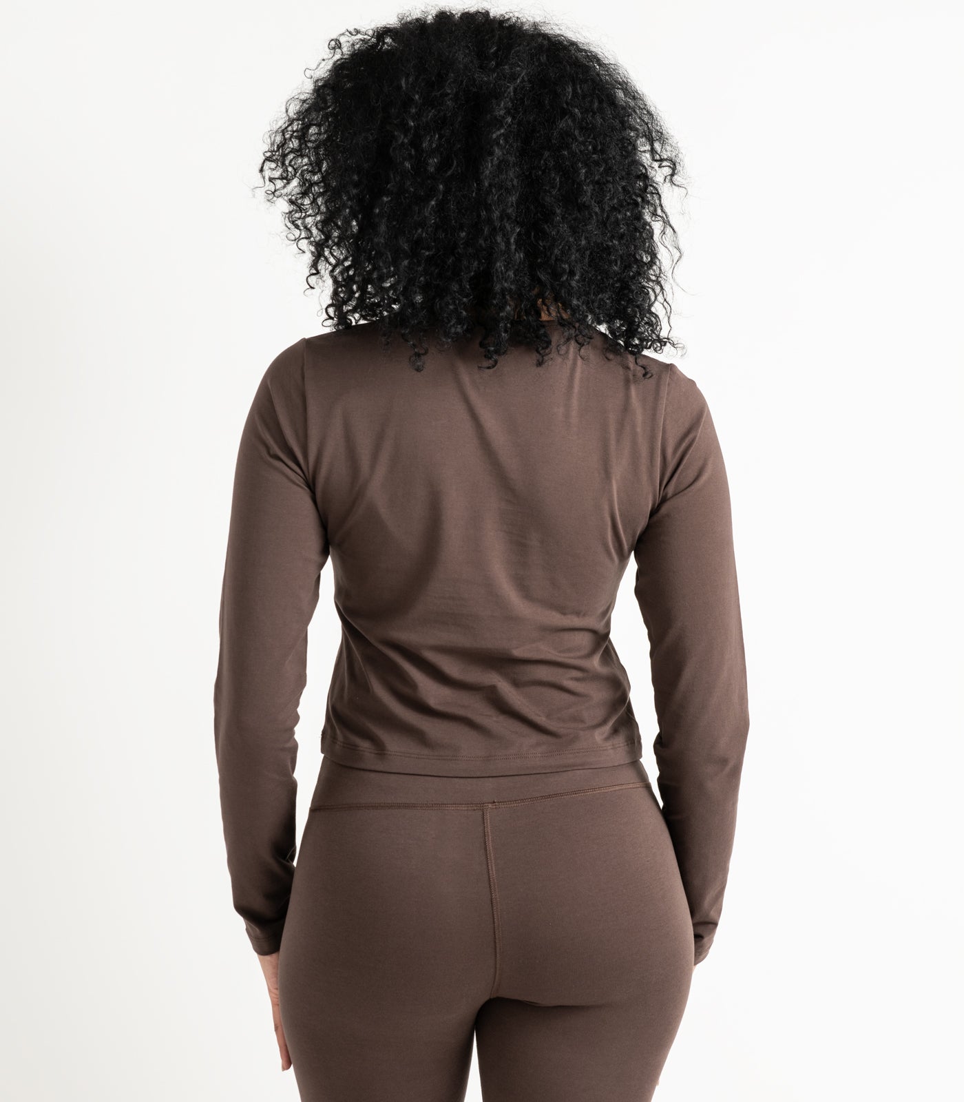 Long Sleeve Fitted Crop Top - Chocolate Martini