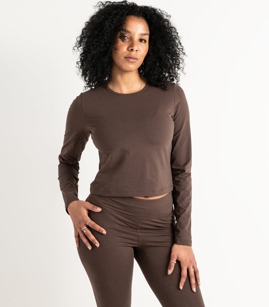 Long Sleeve Fitted Crop Top - Chocolate Martini
