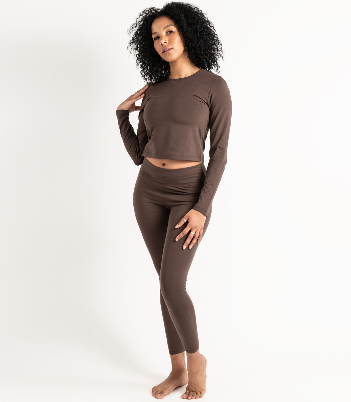 Long Sleeve Fitted Crop Top - Chocolate Martini