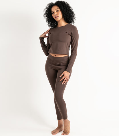 Long Sleeve Fitted Crop Top - Chocolate Martini