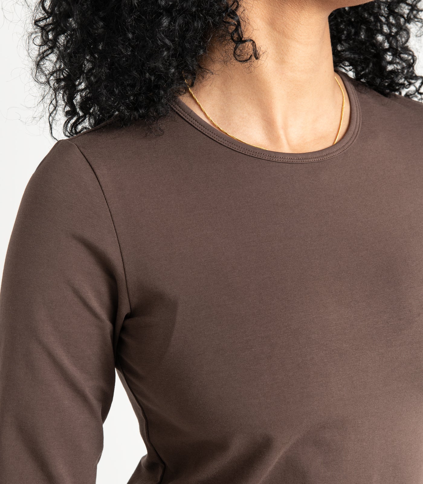 Long Sleeve Fitted Crop Top - Chocolate Martini