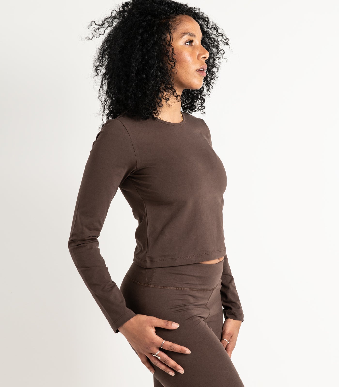 Long Sleeve Fitted Crop Top - Chocolate Martini