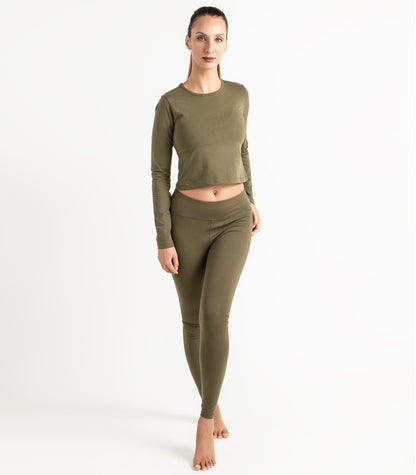 Long Sleeve Fitted Crop Top - Dark Olive
