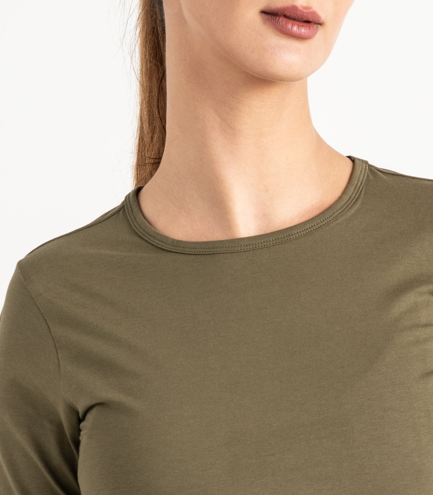Long Sleeve Fitted Crop Top - Dark Olive