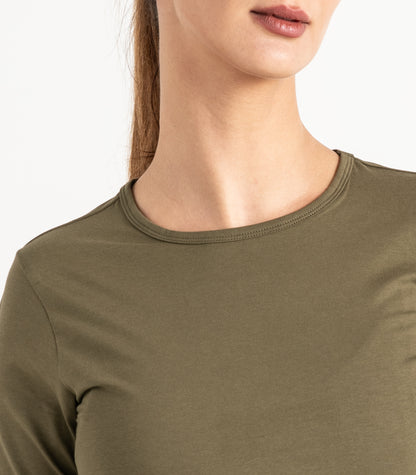 Long Sleeve Fitted Crop Top - Dark Olive