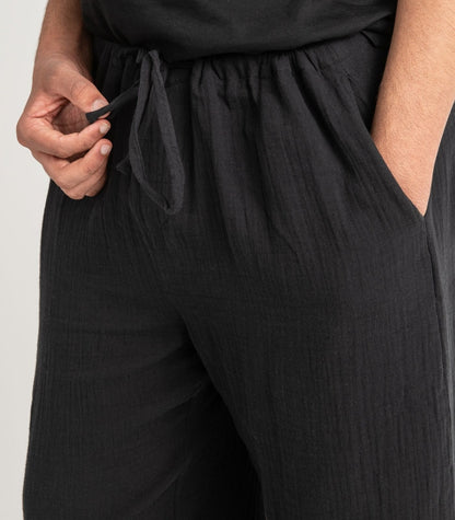 Men's Organic Muslin Kurta Pants - Black