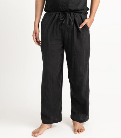 Men's Organic Muslin Kurta Pants - Black