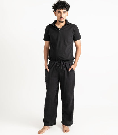 Men's Organic Muslin Kurta Pants - Black
