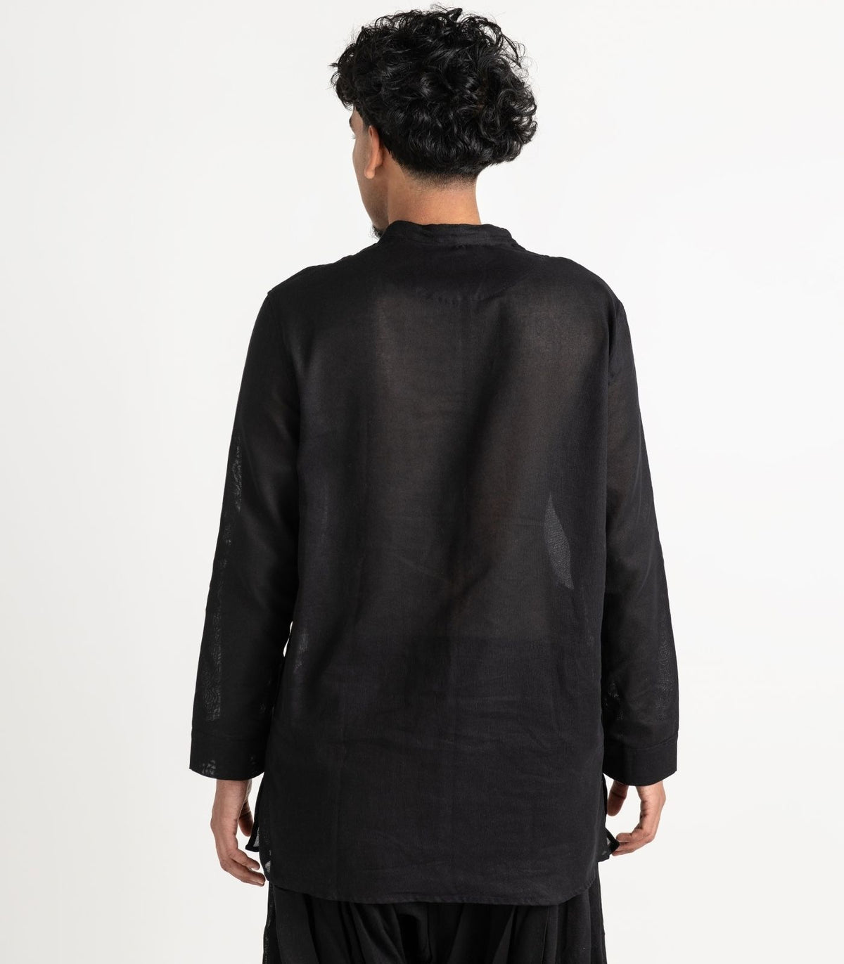 Men's Organic Khadi Kurta Top Long Sleeve - Black
