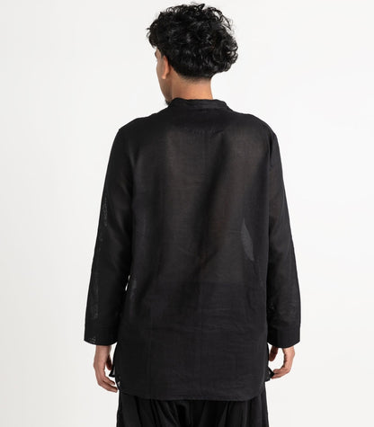 Men's Organic Khadi Kurta Top Long Sleeve - Black