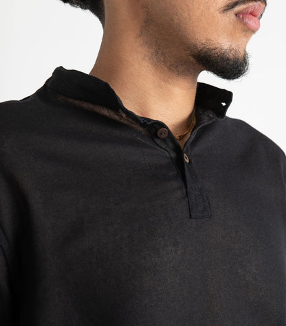 Men's Organic Khadi Kurta Top Long Sleeve - Black