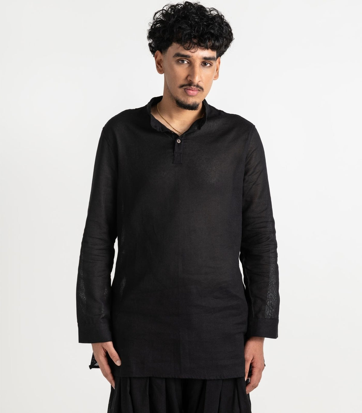 Men's Organic Khadi Kurta Top Long Sleeve - Black