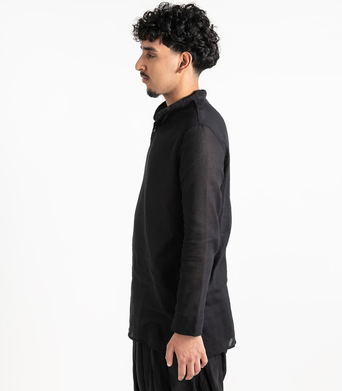Men's Organic Khadi Kurta Top Long Sleeve - Black
