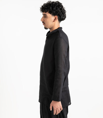 Men's Organic Khadi Kurta Top Long Sleeve - Black