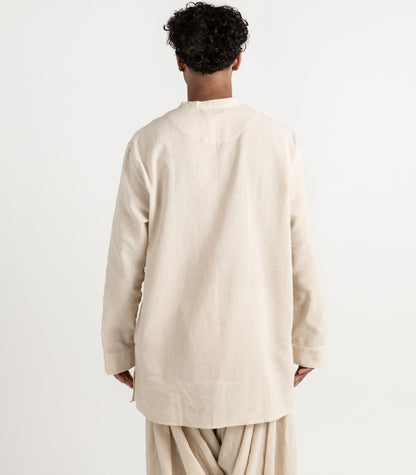 Men's Organic Khadi Kurta Top Long Sleeve - Natural