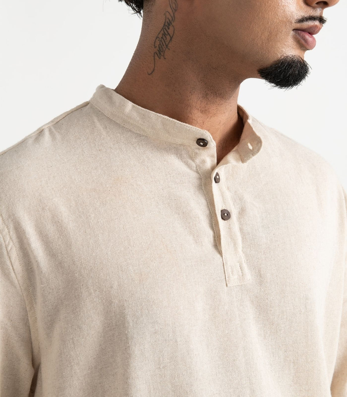 Men's Organic Khadi Kurta Top Long Sleeve - Natural