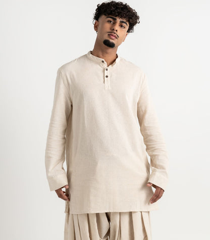 Men's Organic Khadi Kurta Top Long Sleeve - Natural
