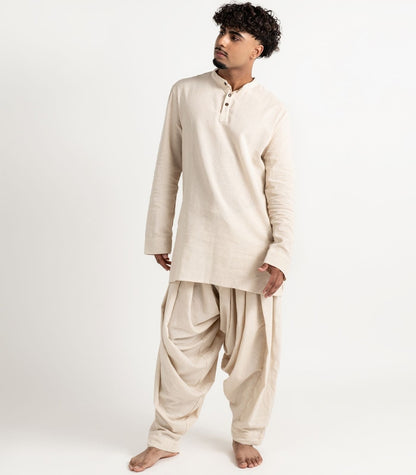 Men's Organic Khadi Kurta Top Long Sleeve - Natural