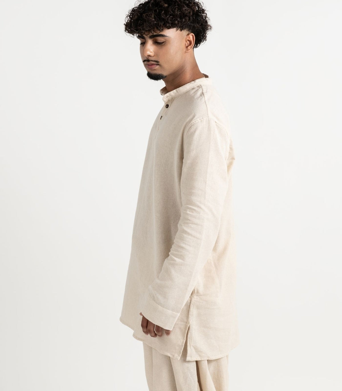 Men's Organic Khadi Kurta Top Long Sleeve - Natural