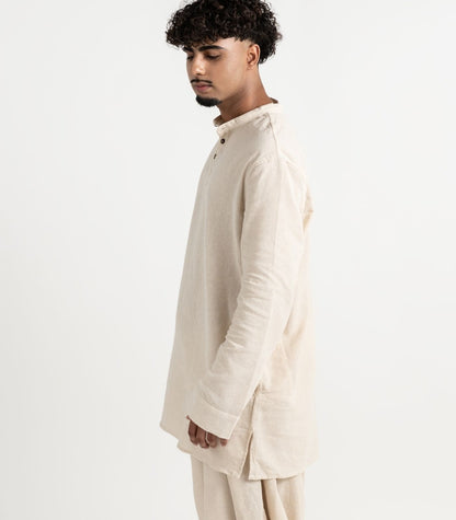 Men's Organic Khadi Kurta Top Long Sleeve - Natural