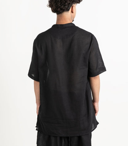 Men's Organic Khadi Kurta Top Short Sleeve - Black