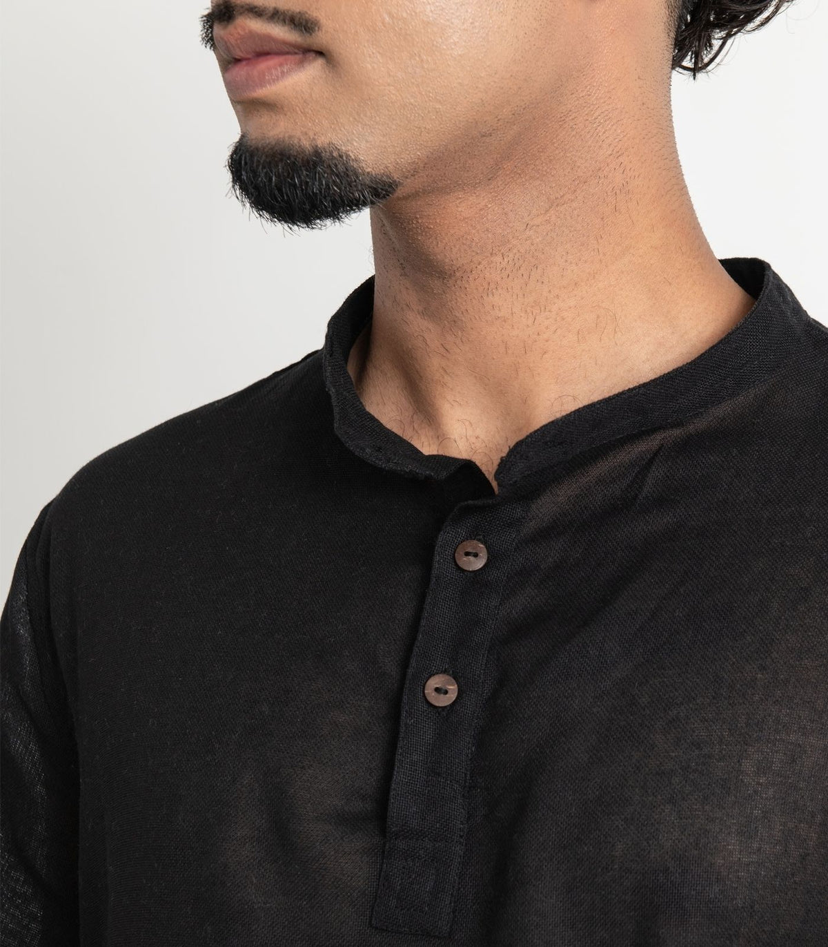 Men's Organic Khadi Kurta Top Short Sleeve - Black