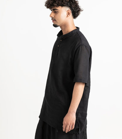 Men's Organic Khadi Kurta Top Short Sleeve - Black