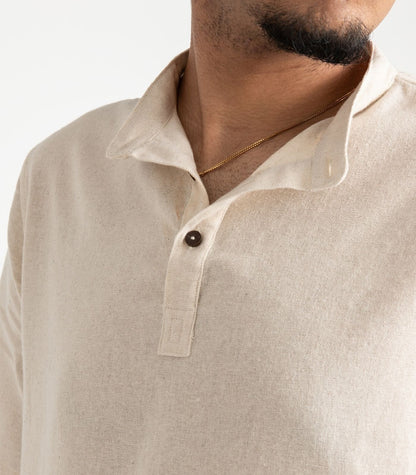 Men's Organic Khadi Kurta Top Short Sleeve - Natural