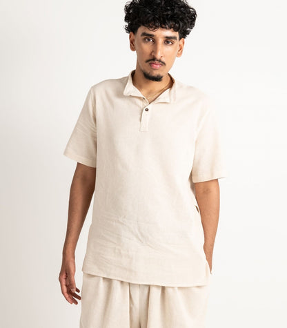 Men's Organic Khadi Kurta Top Short Sleeve - Natural
