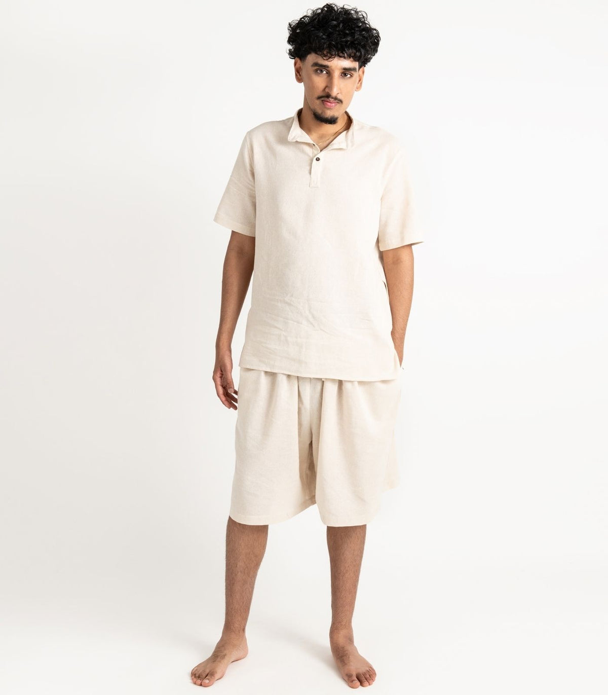 Men's Organic Khadi Kurta Top Short Sleeve - Natural