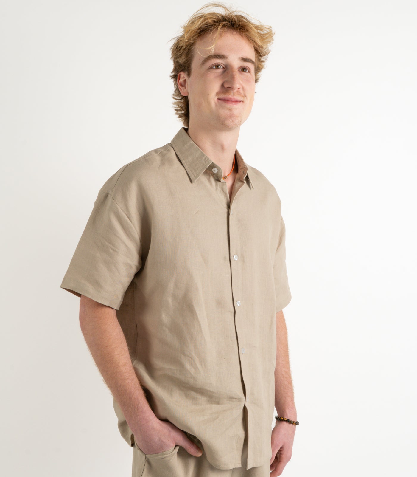 Mens Organic Linen Lounge Shirt - Raw