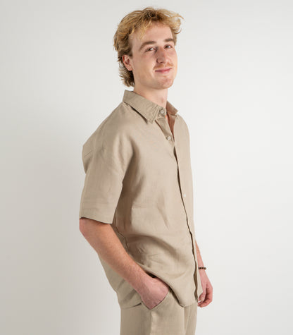 Mens Organic Linen Lounge Shirt - Raw