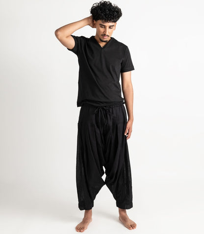 Organic Khadi Patiala Pants -Black
