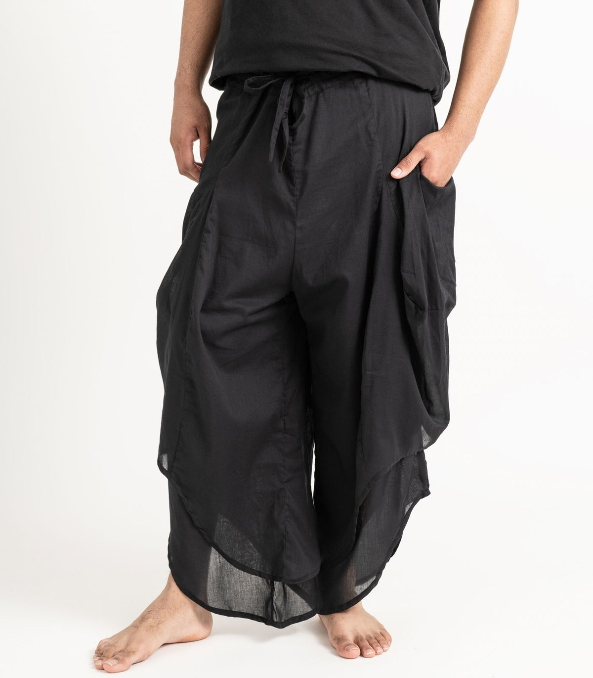 Organic Voile Ripple Pants - Black