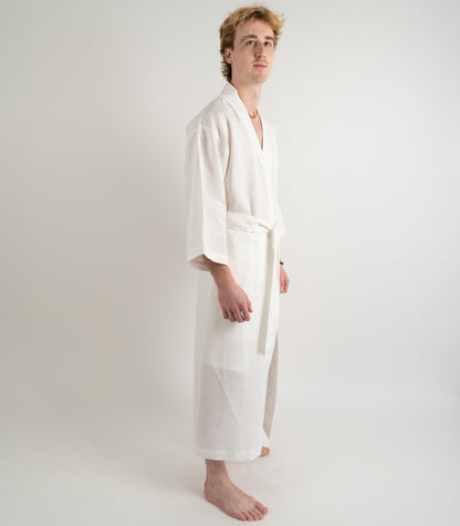 Organic Linen Robe - White
