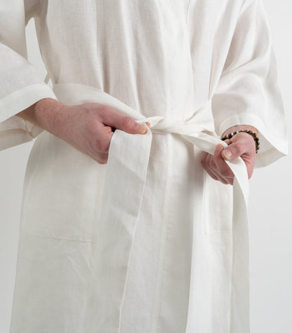 Organic Linen Robe - White