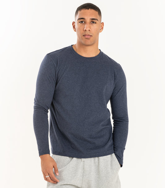 Bhumi Organic Cotton - Men's Basic Long Sleeve Top - New Arrival - Navy Melange