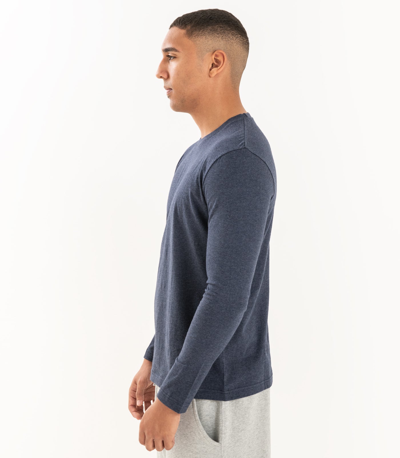Bhumi Organic Cotton - Men's Basic Long Sleeve Top - Navy Melange