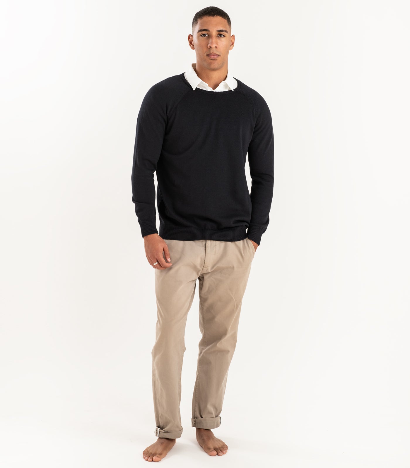 Bhumi Organic Cotton - Fine Knit Round Neck Sweater - Charcoal