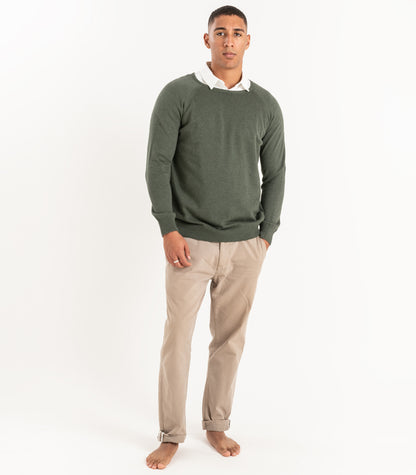 Bhumi Organic Cotton - Fine Knit Round Neck Sweater - Olive
