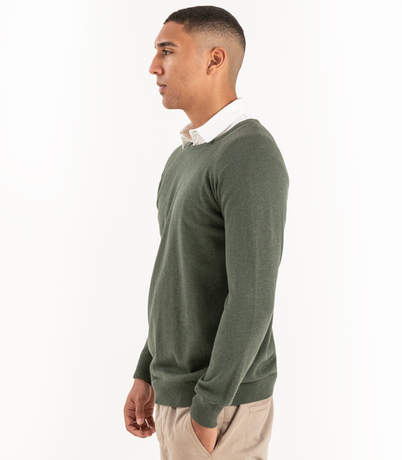 Bhumi Organic Cotton - Fine Knit Round Neck Sweater - Olive
