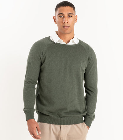 Bhumi Organic Cotton - Fine Knit Round Neck Sweater - Olive