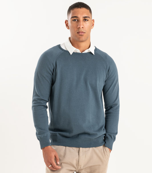 Bhumi Organic Cotton - Fine Knit Round Neck Sweater - Orion Blue