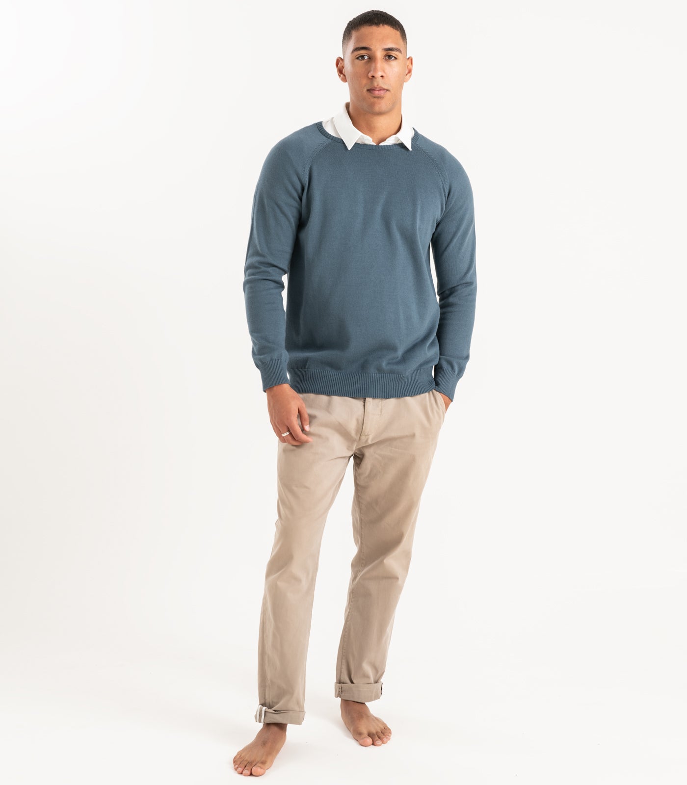 Bhumi Organic Cotton - Fine Knit Round Neck Sweater - Orion Blue