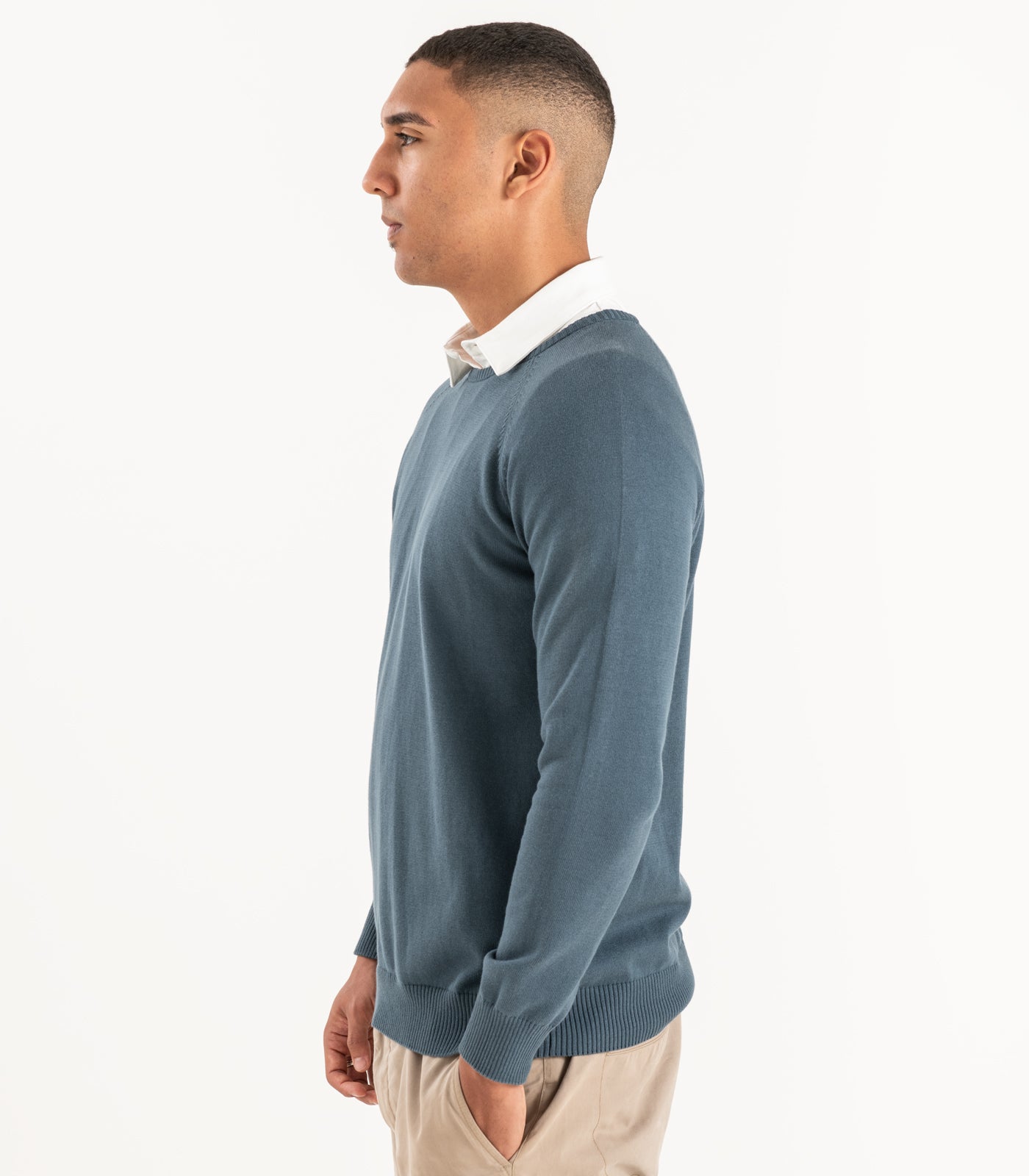 Bhumi Organic Cotton - Fine Knit Round Neck Sweater - Orion Blue