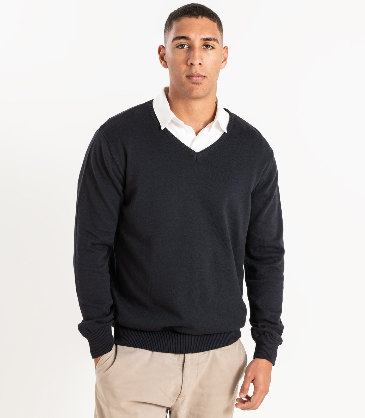 Bhumi Organic Cotton - Fine Knit V-Neck Sweater - Charcoal